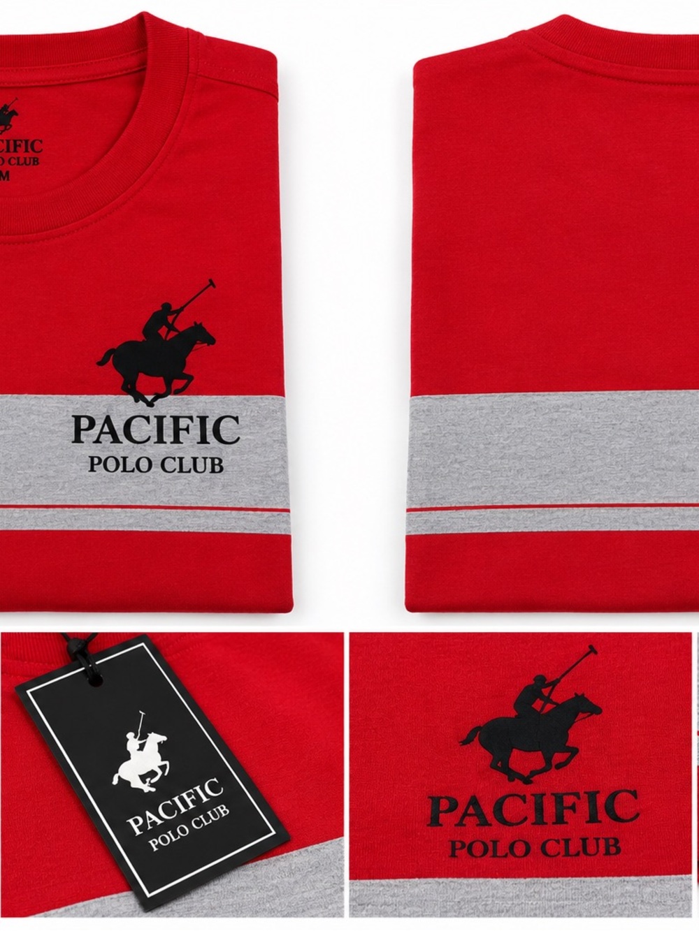 Men’s Red Crewneck Sweater with Grey Stripe